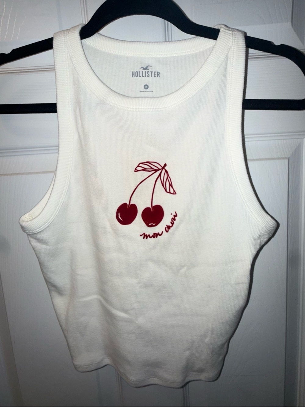 Hollister Cream Ribbed Tank with Red Cherry Graphic
